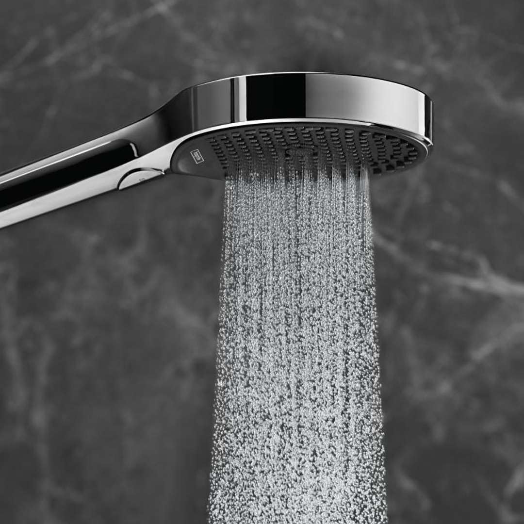 hansgrohe wassersparender Duschkopf Rainfinity 130, Sparduschkopf, Duschbrause, 3 Strahlarten, Antik