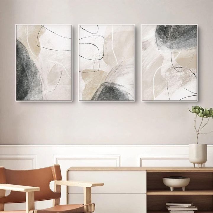 Sarah Duke 3er Poster Set, Beige Abstrakt Wandbilder Wohnzimmer Bilder, Moderne Leinwandbilder Wandp