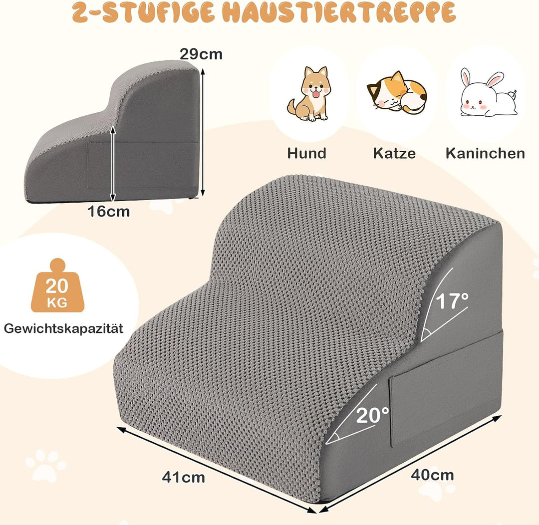 GYMAX Hundetreppe für kleine Hunde, Haustiertreppe 30 cm hoch für Bett &amp; Sofa, Hunderampe aus hochdi