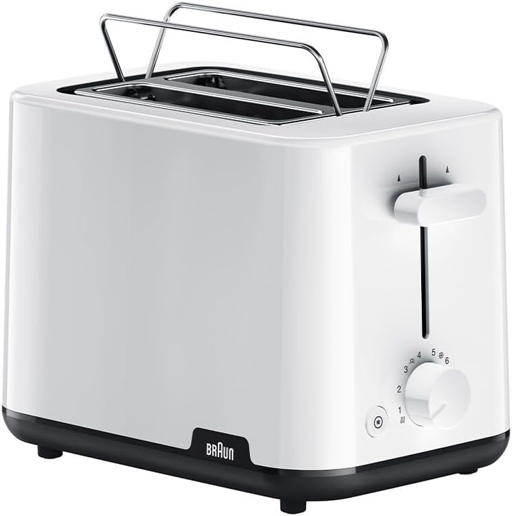 Braun Breakfast1 HT1010WH Toaster with 2 Slots, 8 Toast Levels, Pull Out Tray, Bread Lifter, Bun War