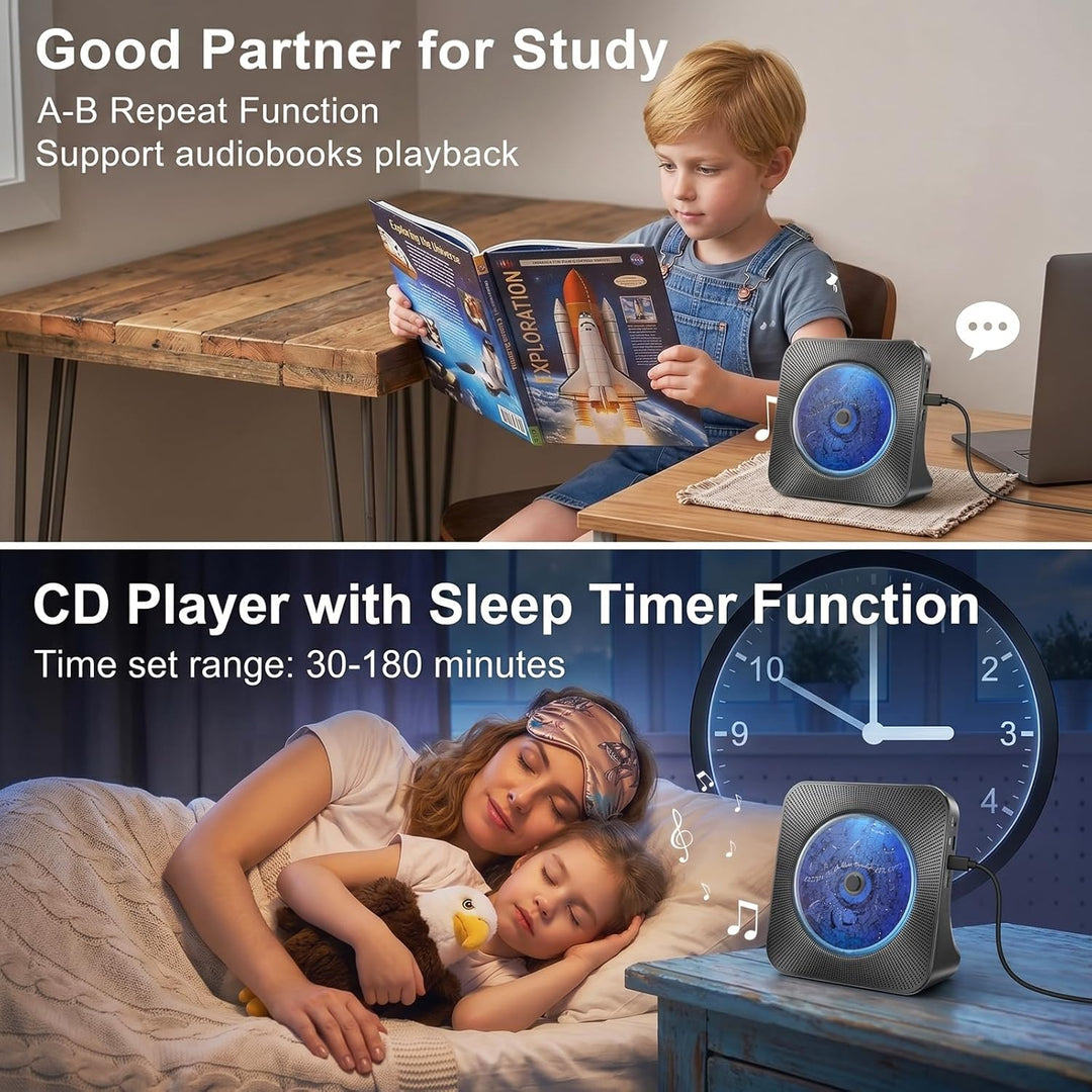 Gueray CD Players Bluetooth CD-Player mit Lautsprecher Unterstützt Fernbedienung Anzeige FM Radio mi