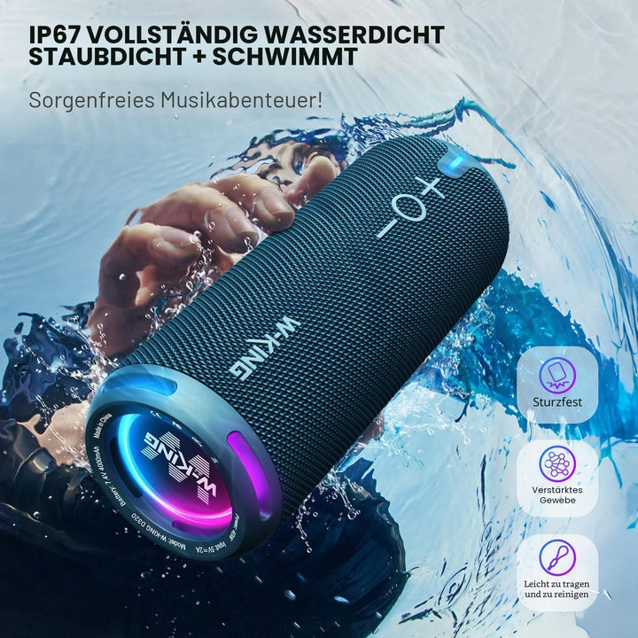 W-KING Bluetooth Lautsprecher Box, IPX7 Musikbox Lautsprecher Boxen Bluetooth Outdoor Tragbarer, Ang