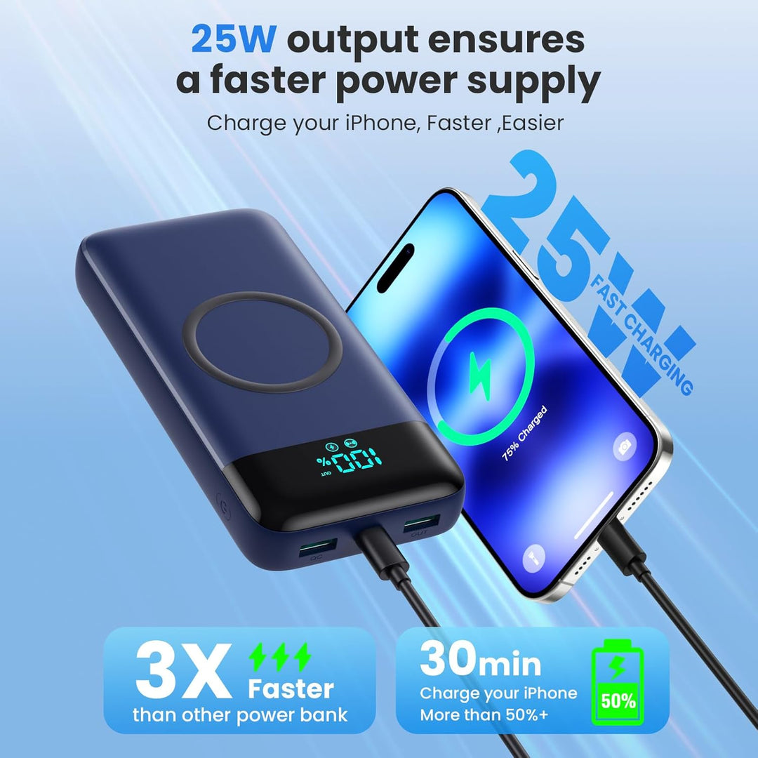 Wireless Power Bank 26800mAh mit 3 Kabel, 7 in 1 25W PD3.0+QC4.0 Schnellladen USB C Powerbank, 6 Aus
