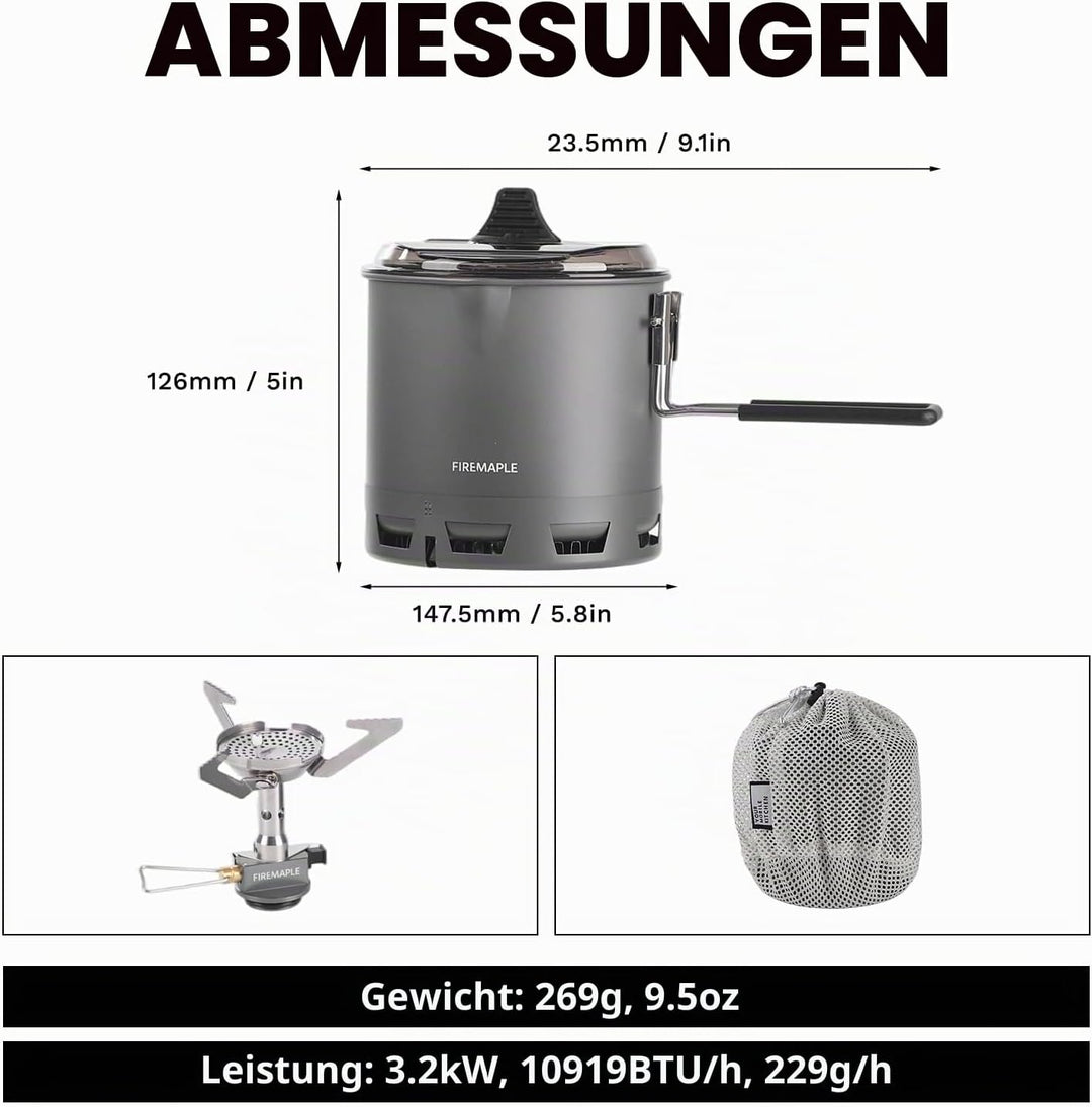 Fire-Maple Petrel G2 Ultraleichtes Kochset – Kompaktes und Schnell Kochendes Camping Topfset mit Koc