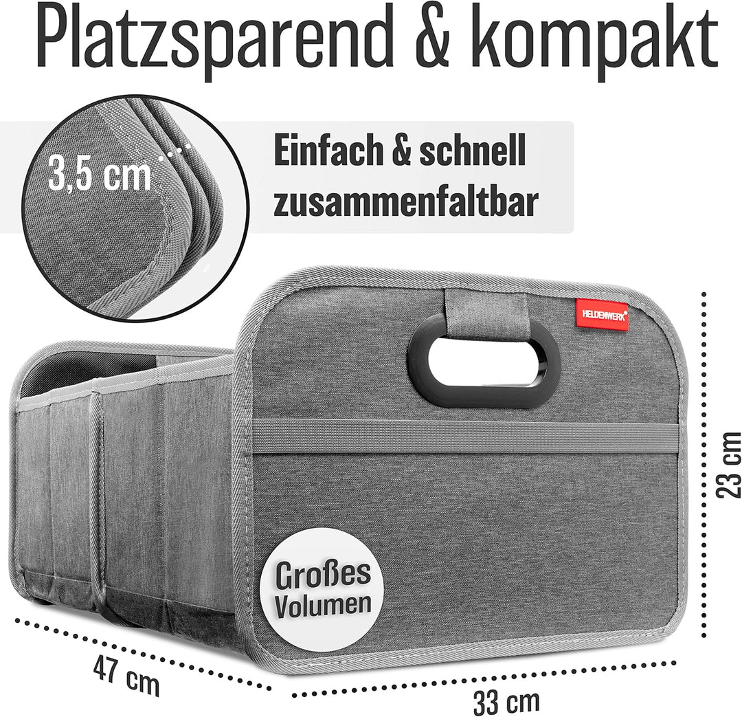 HELDENWERK Kofferraumtasche faltbar mit Anti-Rutsch-Klett - Kofferraum-Organizer, Auto Faltbox, Eink