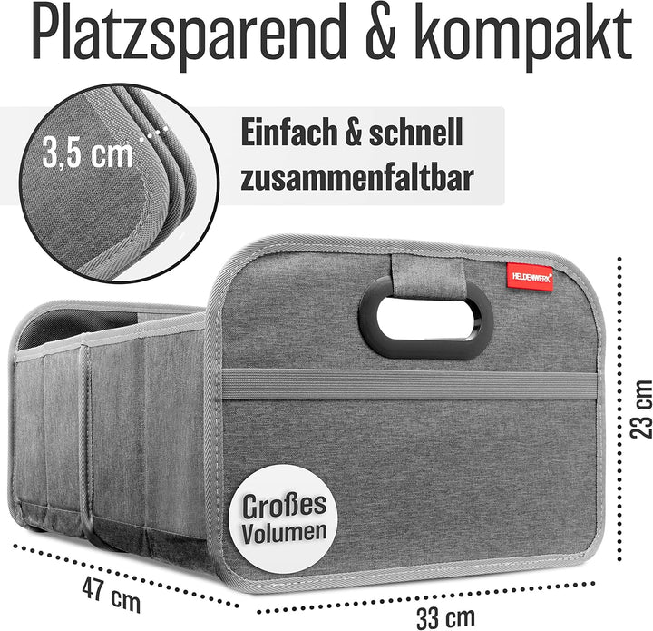 HELDENWERK Kofferraumtasche faltbar mit Anti-Rutsch-Klett - Kofferraum-Organizer, Auto Faltbox, Eink