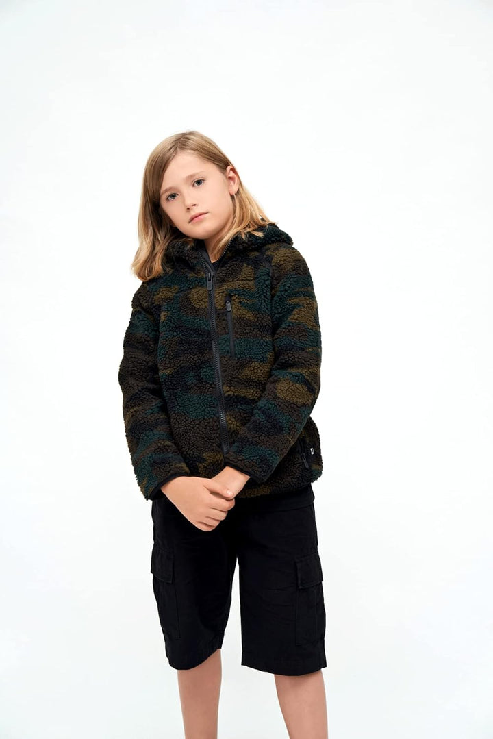 Brandit Kids Teddyfleecejacket Hood, Viele (Tarn-) Farben, Grössen 122 bis 176 134-140 Woodland, 134
