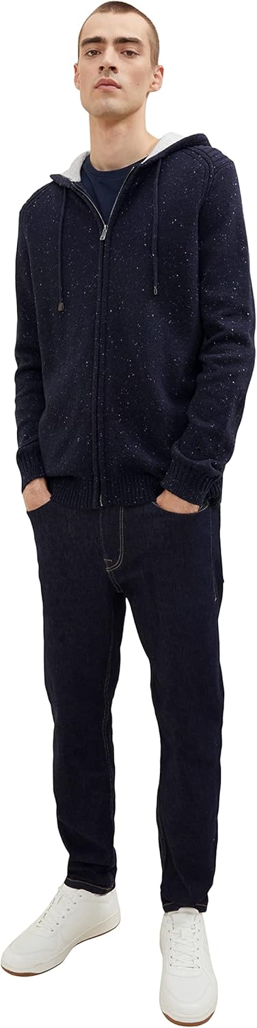 TOM TAILOR Herren Strickjacke mit Kapuze S 30659 - Navy Melange Knitted Neps, S 30659 - Navy Melange