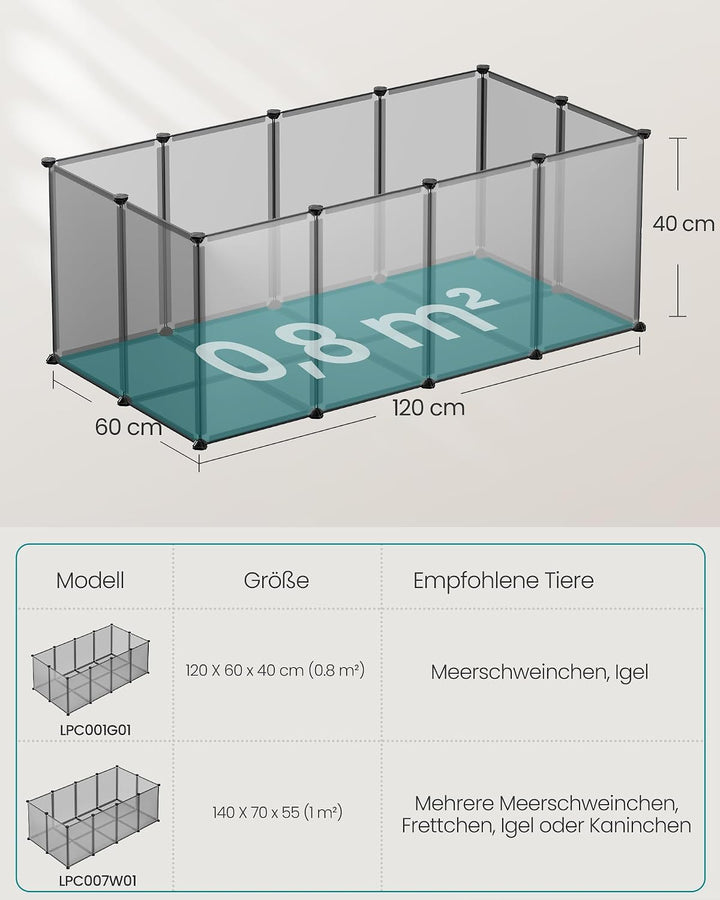 SONGMICS Freigehege mit Bodenplatten, Laufstall, Meerschweinchen Gehege, aus Kunststoff, Gehege für