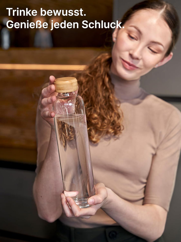 spottle Trinkflasche Glas 1L - Glasflasche in 500ml - 750ml oder 1 Liter - Glas Wasserflasche für Ko
