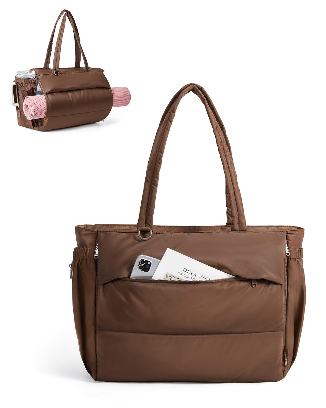 bagsmart Handtasche Damen Sporttasche Yogatasche, 22L Puffer Tote Bag mit Mehreren Taschen, Leichte