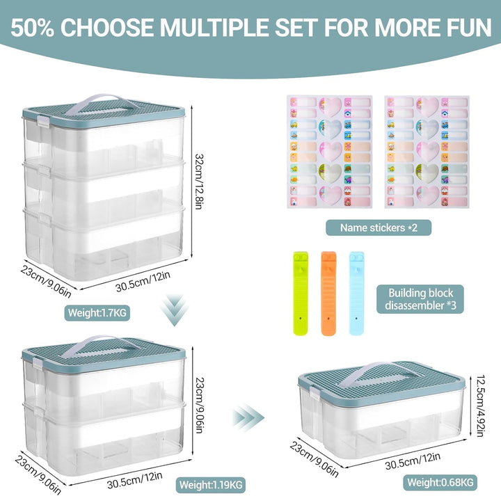Aufbewahrungsbox Bausteine Aufbewahrungsbox mit Deckel,Kunststoff Sortierboxen Spielzeug Transparent