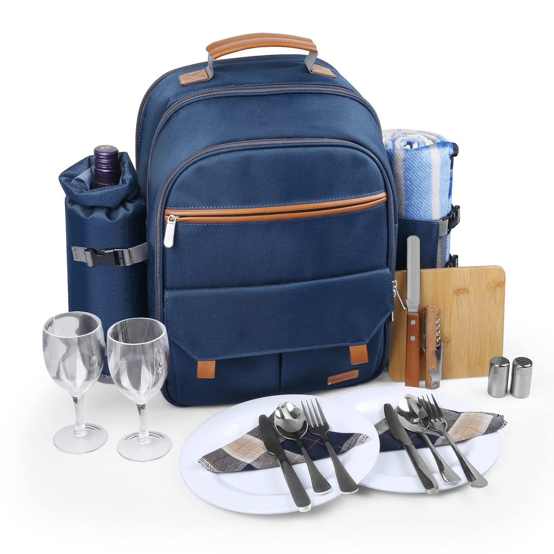 Sunflora Isolierter Picknick-Rucksack für 2 Personen Tasche mit Kühlfach, Weinbeutel, Decke und Edel