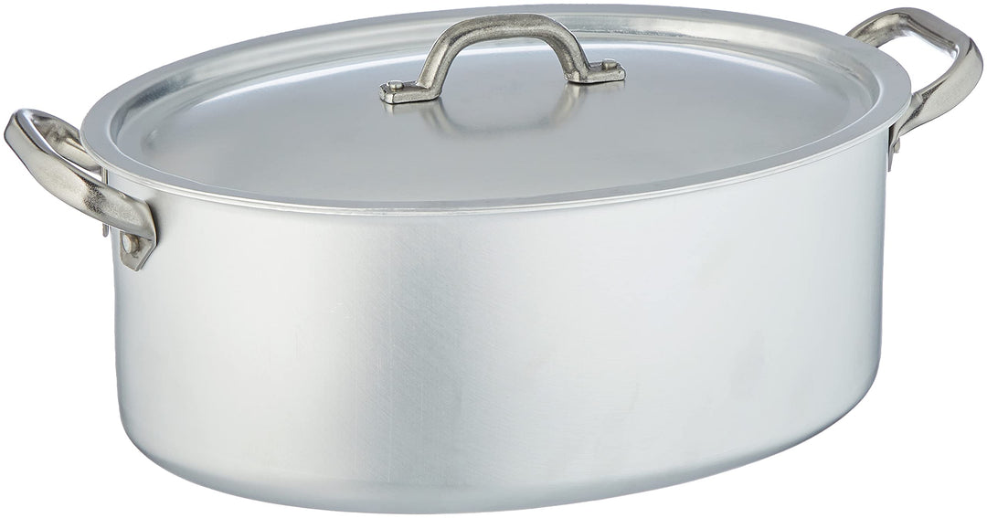 Pentole Agnelli Kochtopf oval mit Deckel, aus Aluminium, mit 2 Griffen aus Edelstahl, Silber 30x19x1