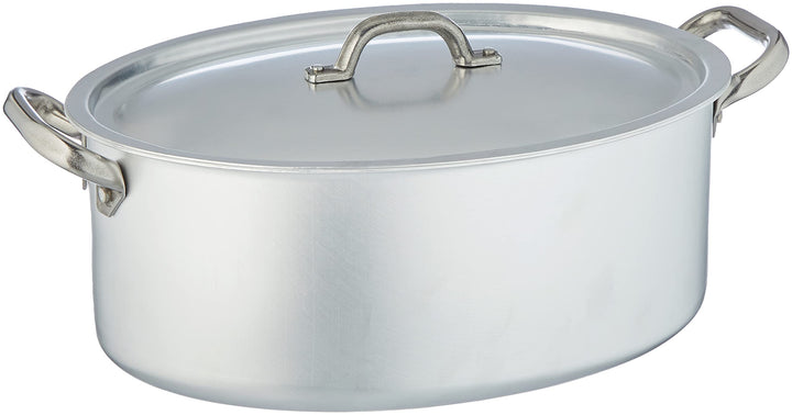 Pentole Agnelli Kochtopf oval mit Deckel, aus Aluminium, mit 2 Griffen aus Edelstahl, Silber 30x19x1