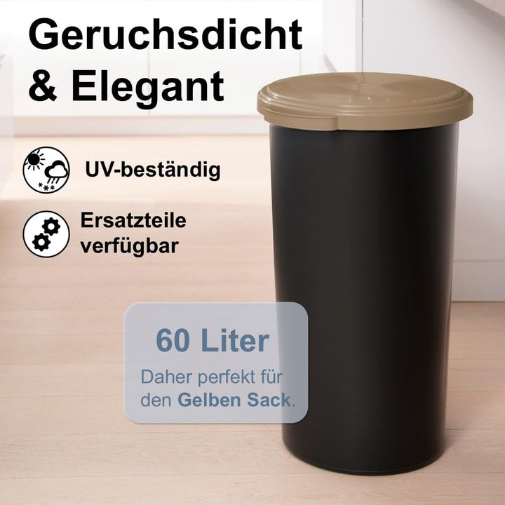 KUEFA 60L Müllsackständer mit flachem Deckel - Gelber Sack Mülleimer (Cappuccino), Cappuccino