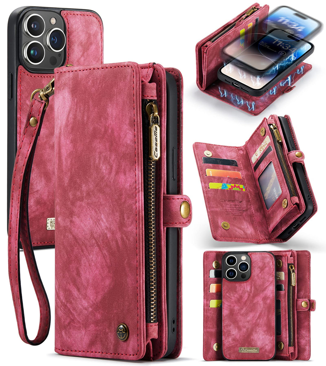 UFinetech iPhone 14 Pro Max Hülle, Flip Leder TPU Stossfeste Kartenfach Tasche Handyhülle iPhone 14