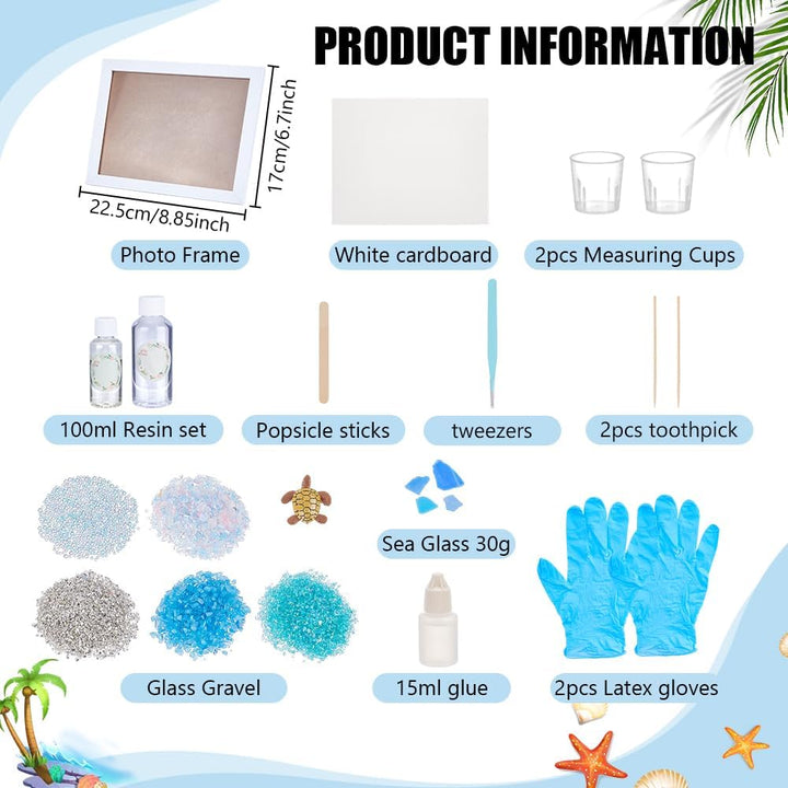 WEBEEDY DIY Resin Seeglas Kunstset Harz Sea Glass Schildkröte Fotorahmen Bastelset Mit Anleitung Für