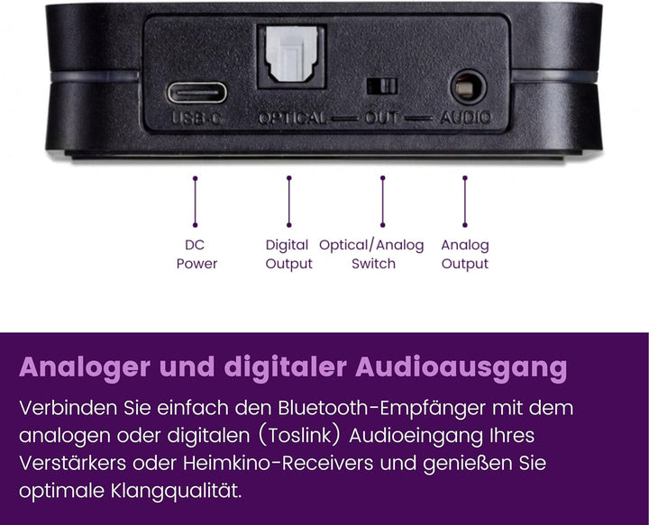 Bluetooth Audio Empfänger - Marmitek BoomBoom 93 - aptX & aptX Low Latency - Digitaler Audioausgang