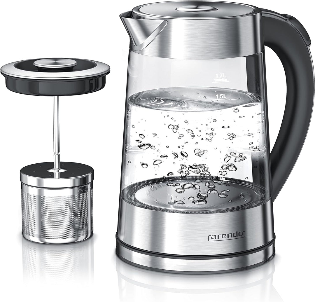 Arendo - Glas Wasserkocher mit Temperatureinstellung und Teesieb Teekocher - Einstellbare Temperatur