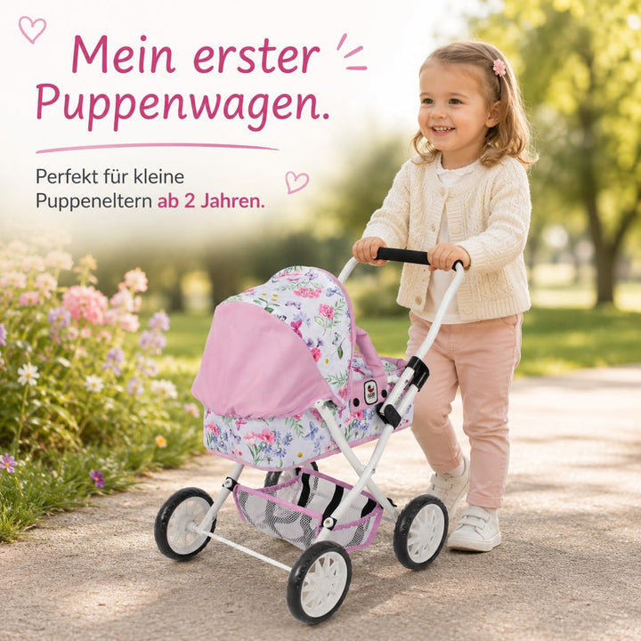 Bayer Chic 2000 - Puppenwagen Smarty, Kleiner Puppenwagen für Kinder ab 2 Jahren, Flowers, rosa, 555