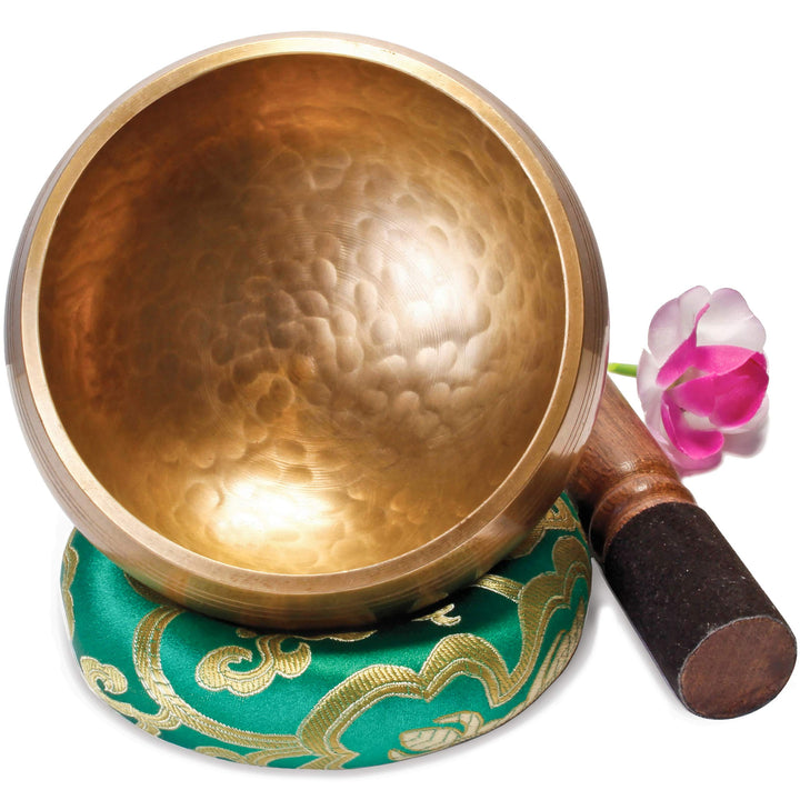 Grosse Original Tibetische Klangschale - 13cm. Klangschalen Set mit Klöppel und Klangschalenkissen i
