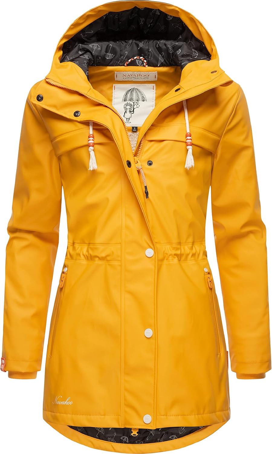 Navahoo Damen Übergangsjacke Regenmantel wasserdicht lang warm gefüttert mit Kapuze Rainy Forest XS-