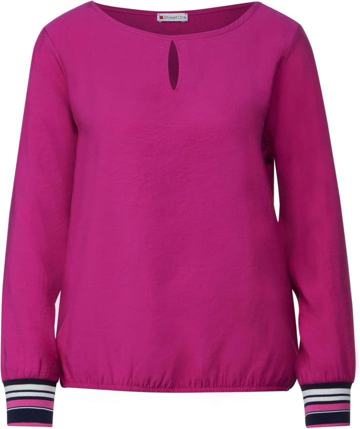Street One Damen Materialmix Langarmshirt 46 Deep Blue (Blau), 46 Deep Blue (Blau)
