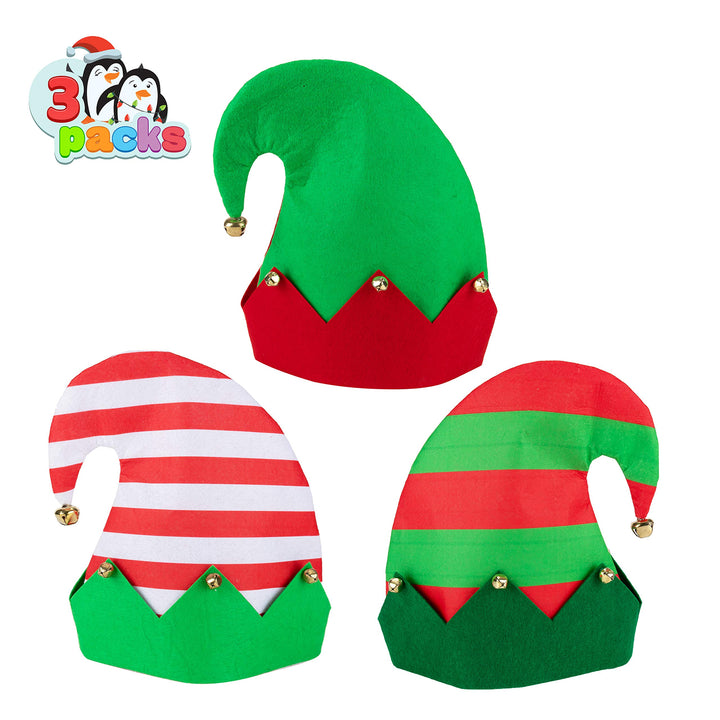 Spooktacular Creations 3er Pack Weihnachtselfen Filz bunter Hut Weihnachtsfeiertags-Party-Hüte mit E