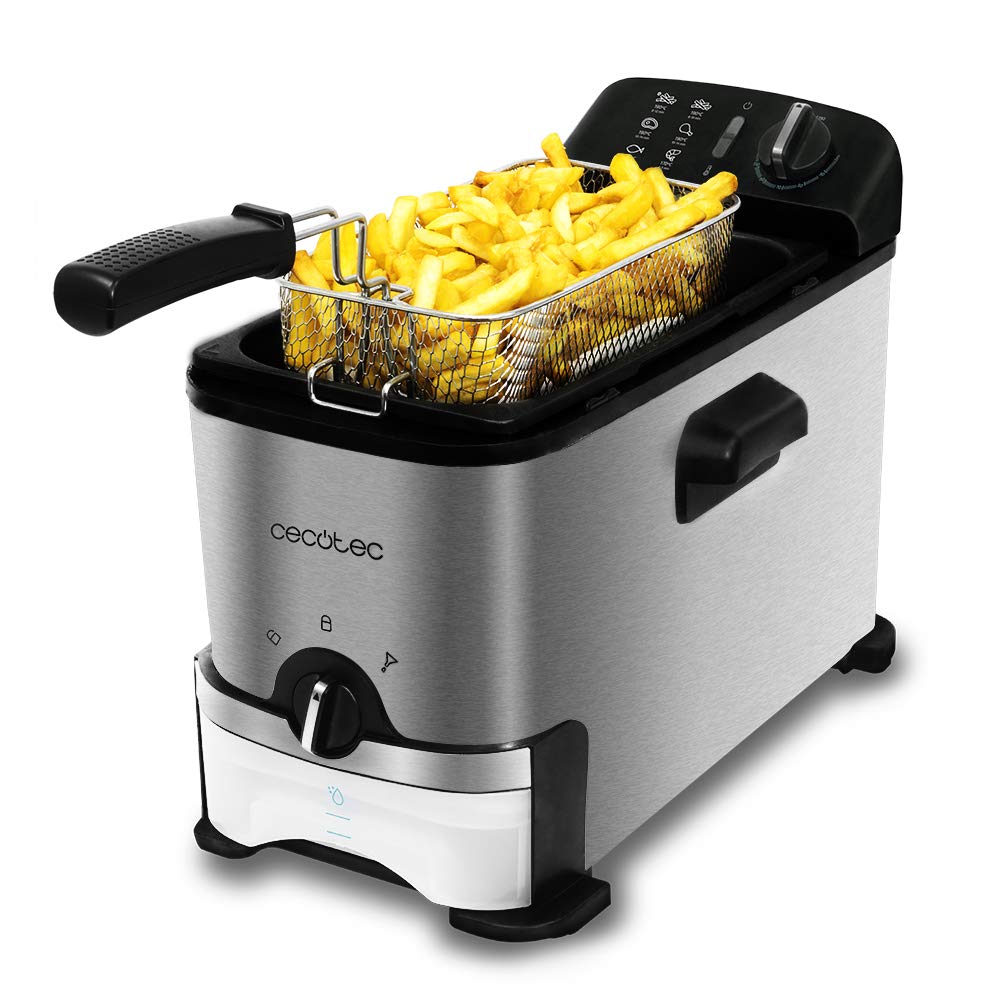 Cecotec Elektrische 3 Litern Fritteuse CleanFry 3000. Edelstahl mit OilClean-Filter, der das Öl saub