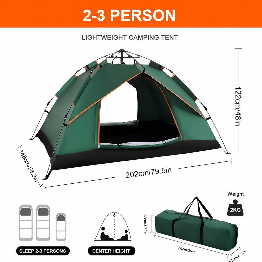 Trintion Camping Zelt 2-3 Mann Pop Up Zelte 4 Jahreszeiten Wasserdicht &amp; Winddicht Grün, Grün