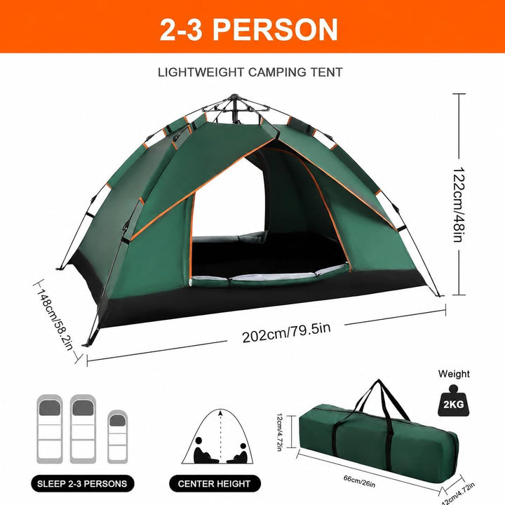Trintion Camping Zelt 2-3 Mann Pop Up Zelte 4 Jahreszeiten Wasserdicht &amp; Winddicht Grün, Grün