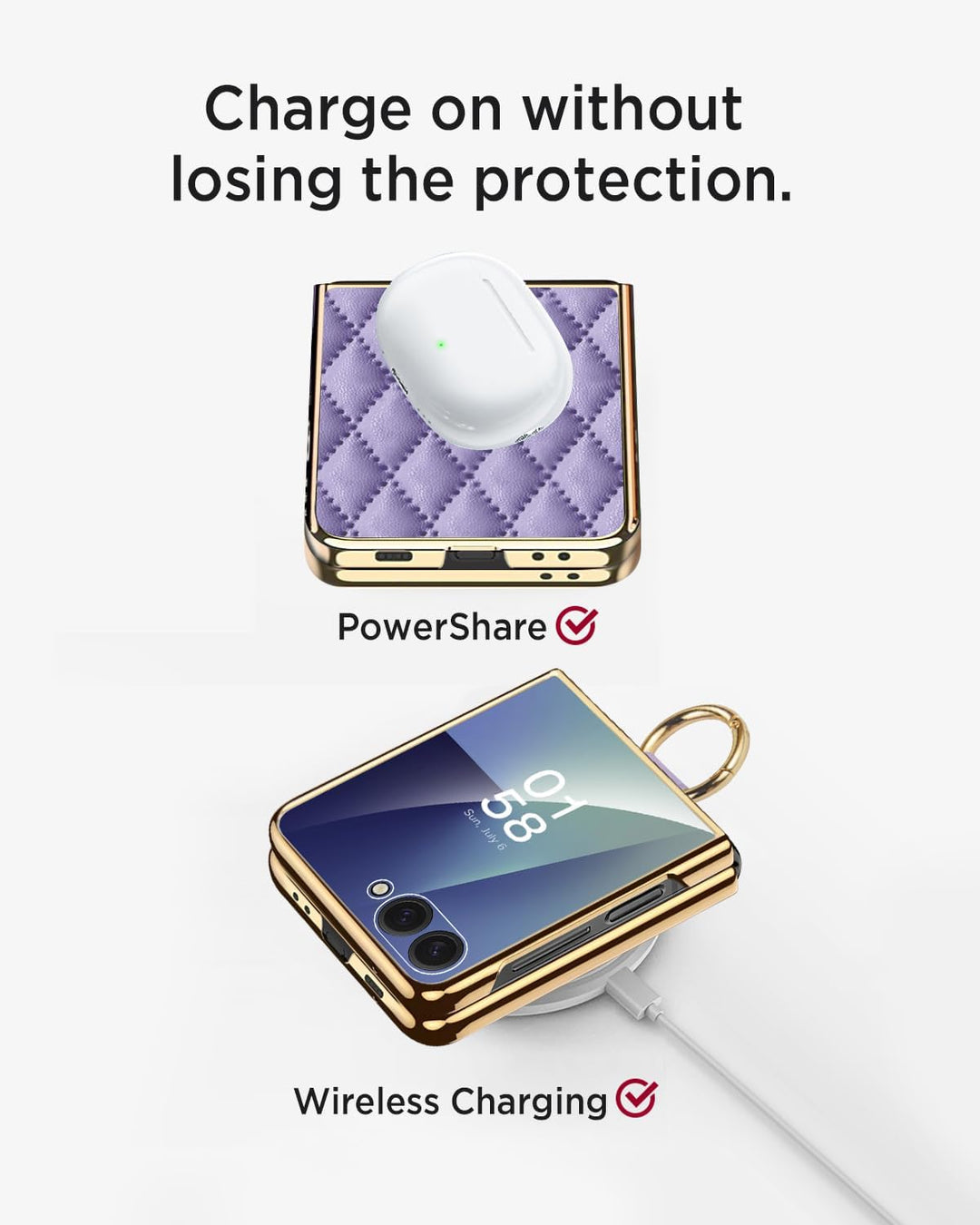 Miimall Lederhülle Kompatibel mit Samsung Galaxy Z Flip 7 Hülle mit Ring Ständer & Kameraschutz [Lux