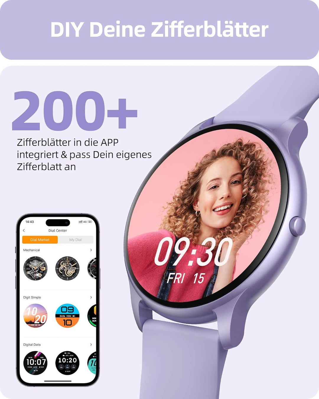 Parsonver Smartwatch Damen Rund mit Telefonfunktion, Armbanduhr Frauen mit Herzfrequenz Schlafmonito