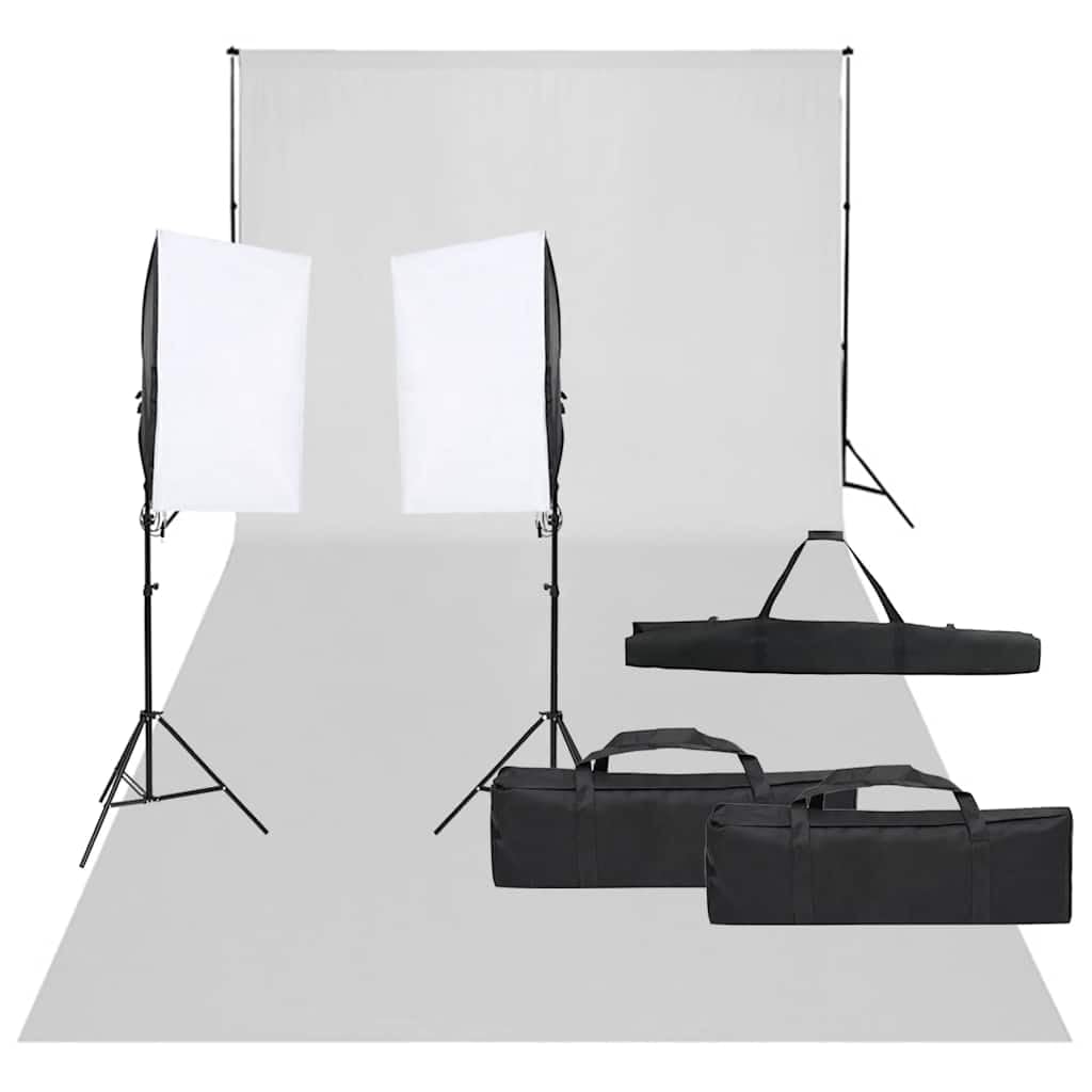 Fotostudio-Set mit Beleuchtung und Hintergrund für professionelle Produktfotografie und Porträts, fl
