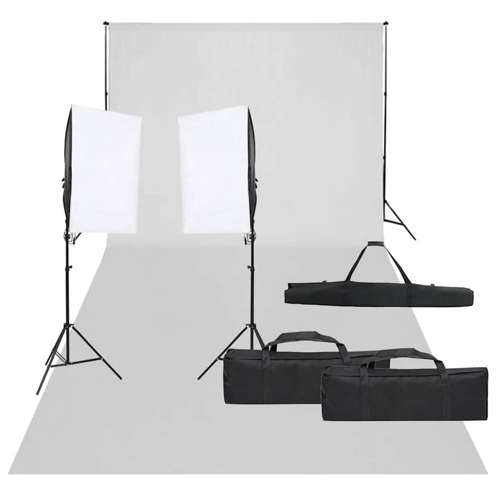 Fotostudio-Set mit Beleuchtung und Hintergrund für professionelle Produktfotografie und Porträts, fl