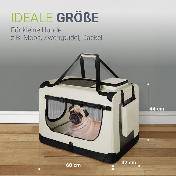 Juskys Hundetransportbox Lassie M faltbar & tragbar 42x60x44 cm mit Decke, Tasche & Griffen - Faltba