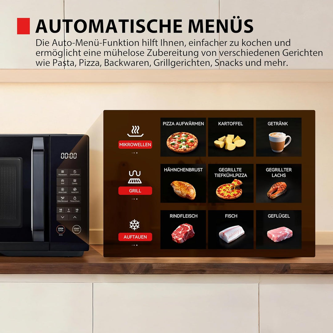 Toshiba MW3-EG23PE(BK) Multifunktionale Mikrowelle mit Grill, 23 Liter, 11 Leistungsstufen|Kombinati