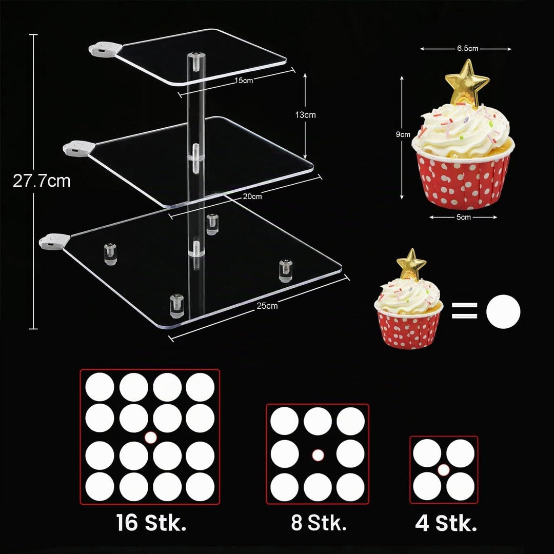 3 Etagen Cupcake Ständer, Ulifeme Wiederaufladbarer LED-Licht Quadrat Transparenter Dessert Tortenst