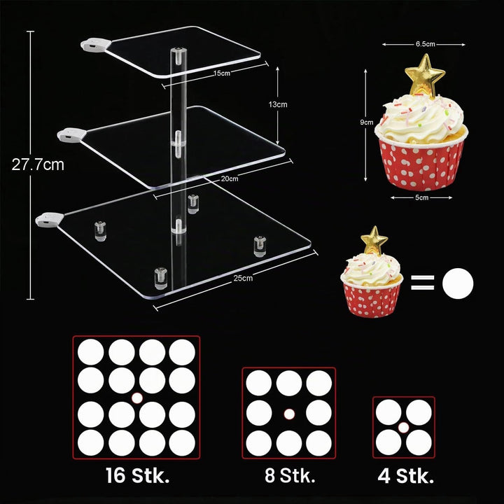 3 Etagen Cupcake Ständer, Ulifeme Wiederaufladbarer LED-Licht Quadrat Transparenter Dessert Tortenst