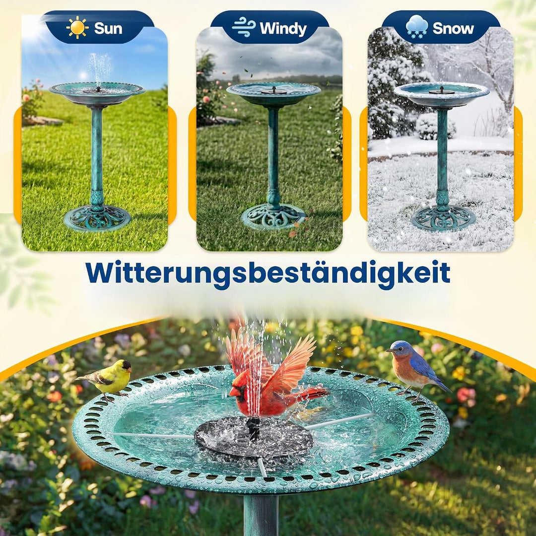 VIVOHOME Vogelbad aus Polyresin antikes Design Vogelbad und solarbetriebener Teichbrunnen grünes Vog