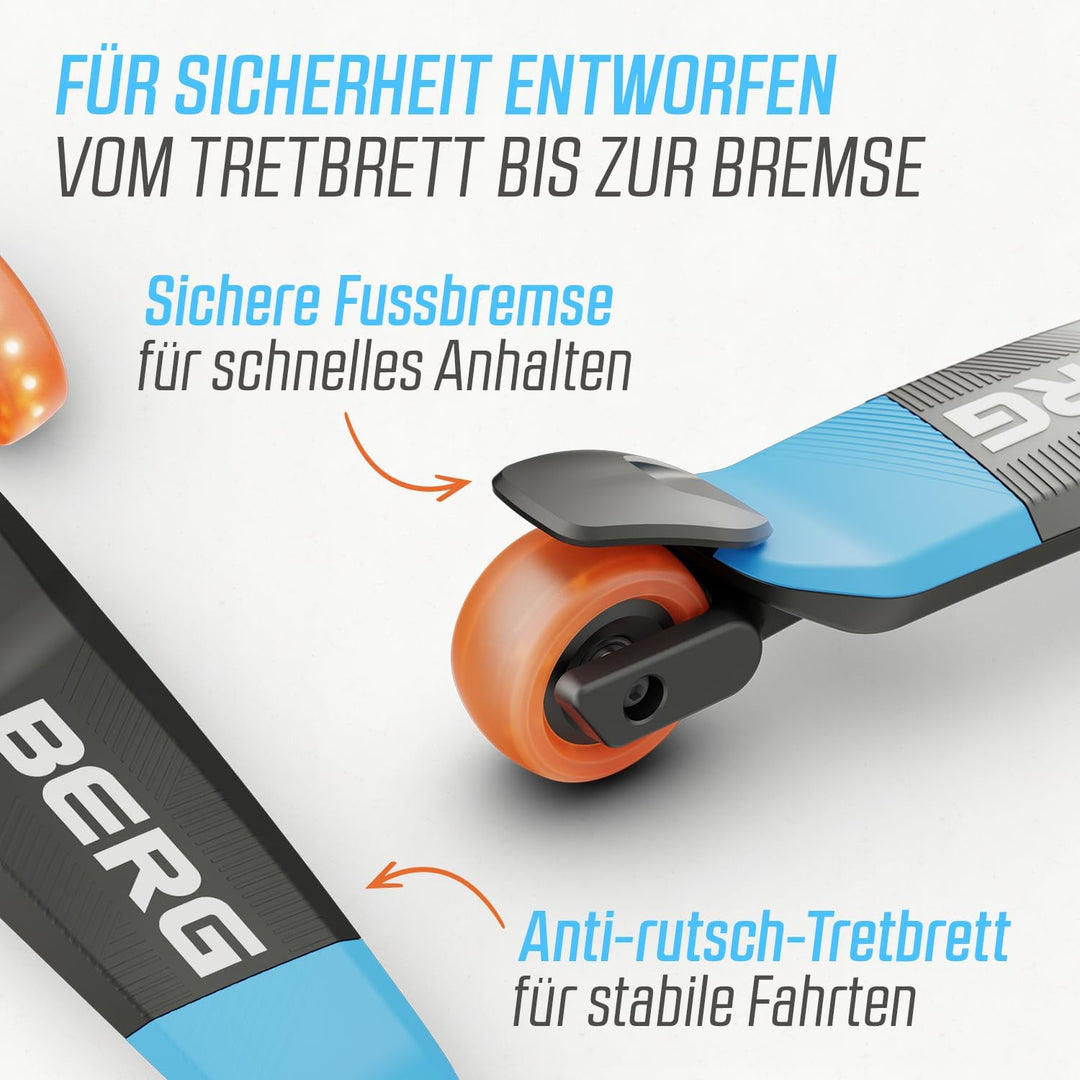 Kinderroller BERG Nexo, Kinderscooter ab 2 Jahre, Mit LED-Räder Zubehör, Mint Blau, Blau