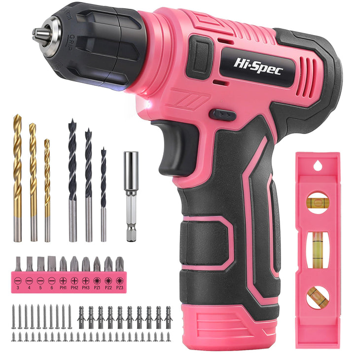Hi-Spec 8V Akku-Schrauber Set in Pink mit USB-Ladefunktion – Kompakter, kabelloser Elektro-Schrauber
