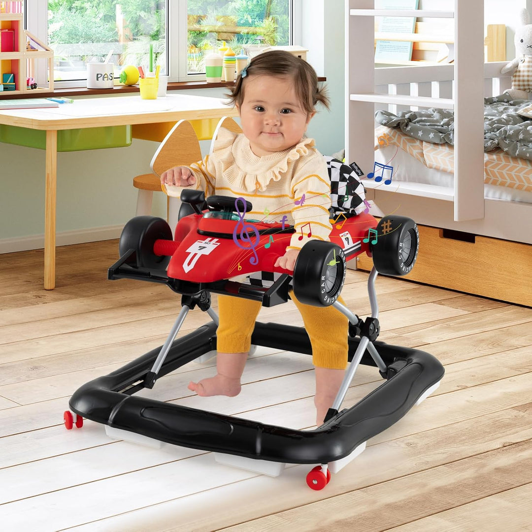 COSTWAY 4 in 1 Lauflernhilfe, Lauflernwagen klappbar mit einstellbarer Höhe, Baby Walker Autoförmig