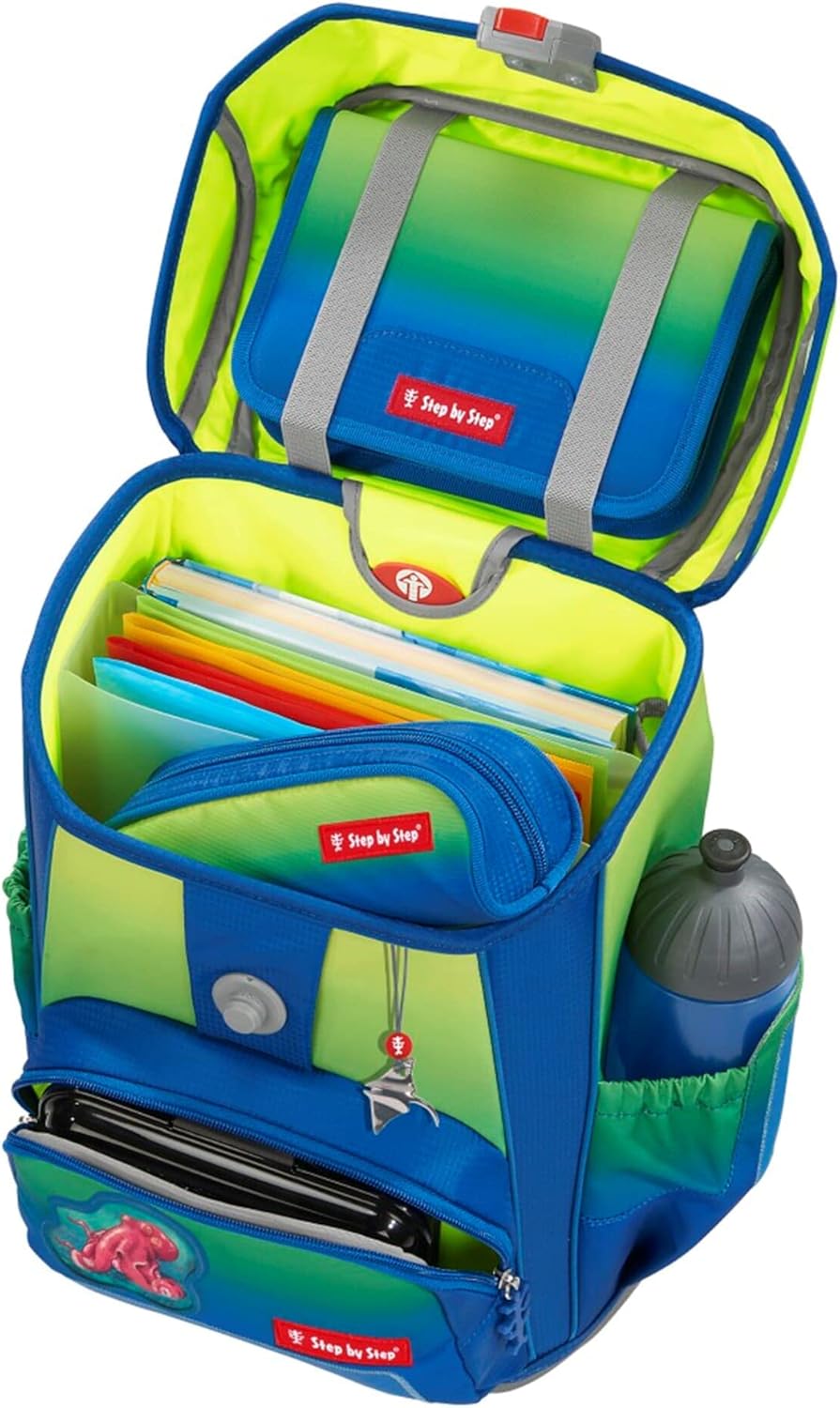 Step by Step Schulranzen-Set Cloud Ocean Red Octopus Pius, 5-teilig, gelb-blau, ergonomischer Tornis