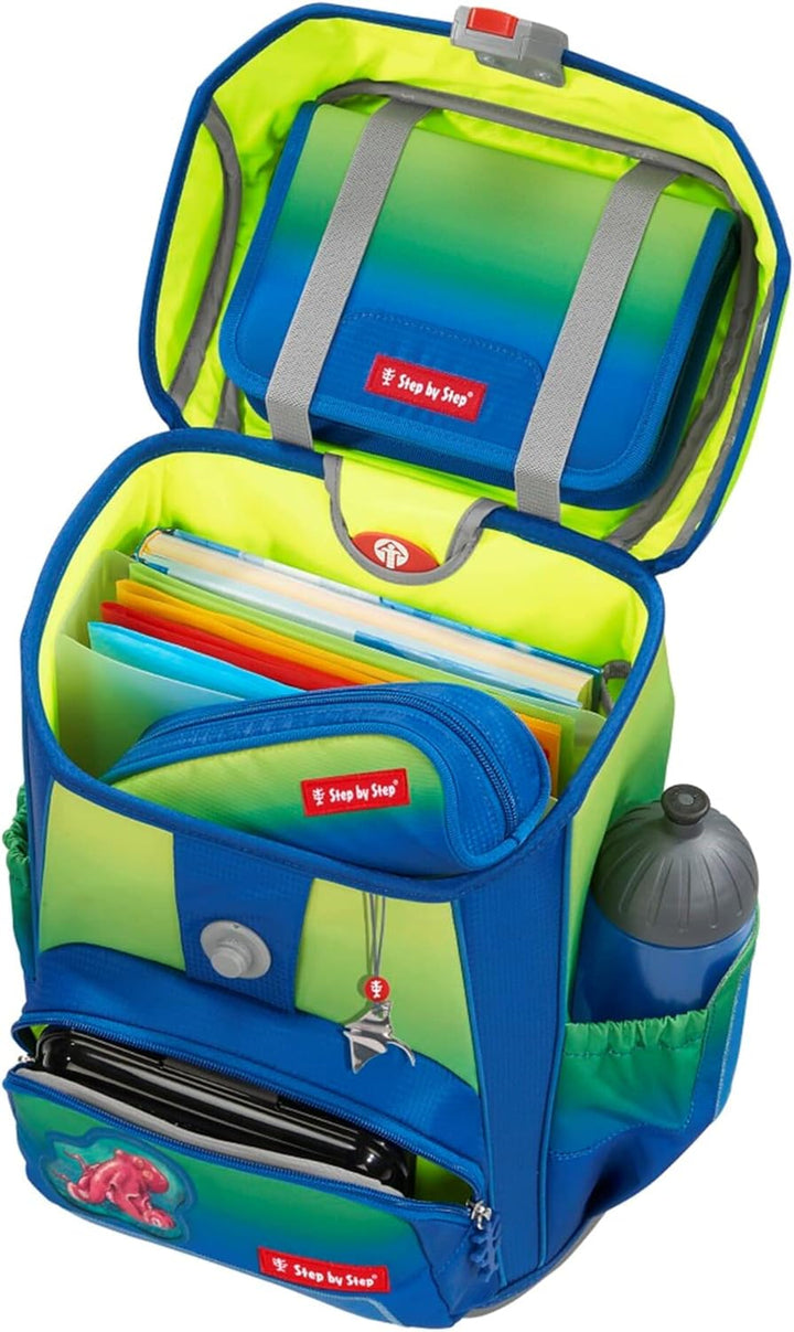 Step by Step Schulranzen-Set Cloud Ocean Red Octopus Pius, 5-teilig, gelb-blau, ergonomischer Tornis