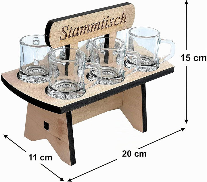 DanDiBo Schnapsbrett 20 cm mit Gravur Stammtisch mit 6 Gläser Schnapslatte Schnapsleiste
