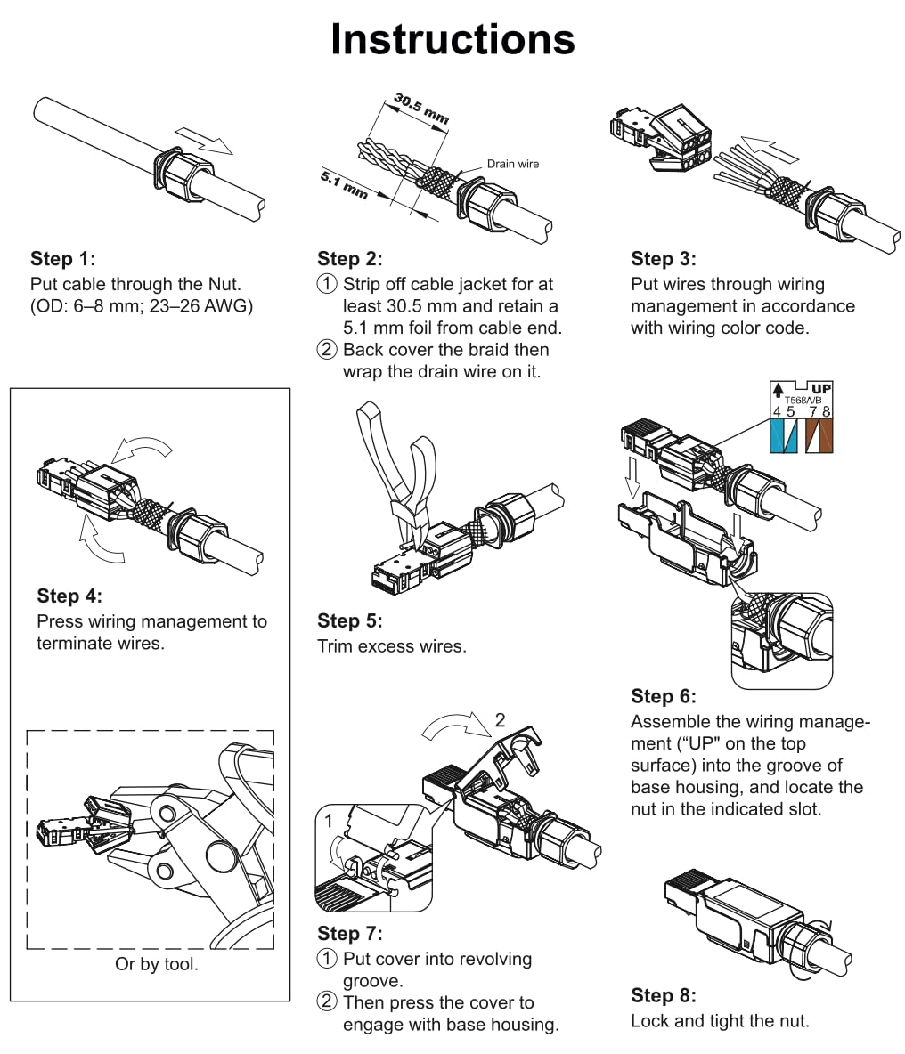 odedo 8X CAT 6A & 7 RJ45 Crimp Stecker Netzwerkstecker feldkonfektionierbar bis 10 Gigabit für Verle