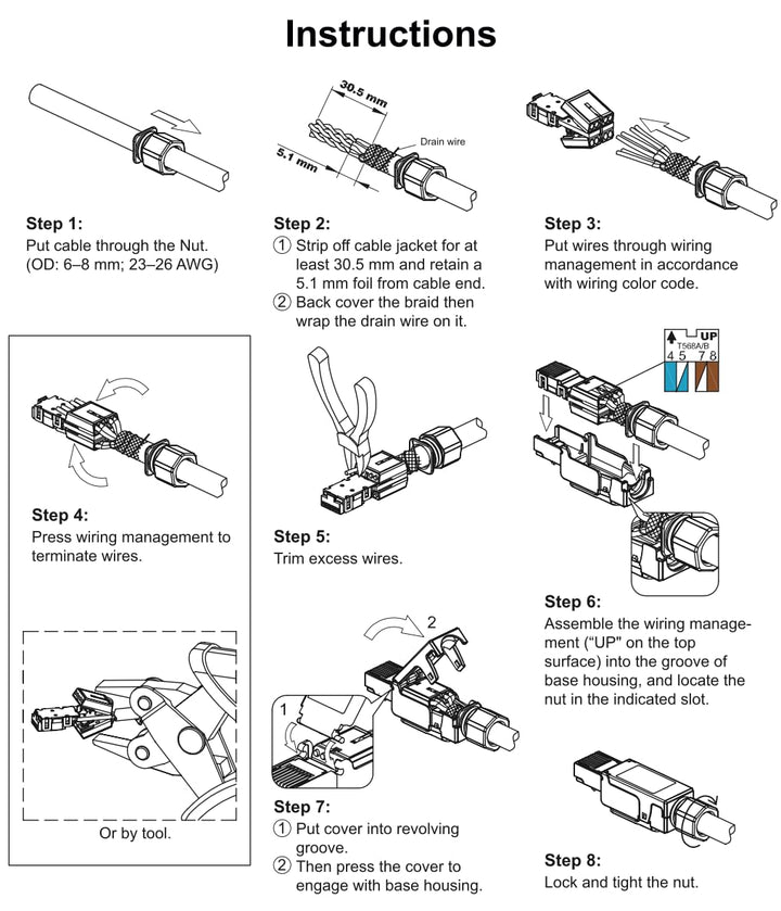 odedo 8X CAT 6A & 7 RJ45 Crimp Stecker Netzwerkstecker feldkonfektionierbar bis 10 Gigabit für Verle