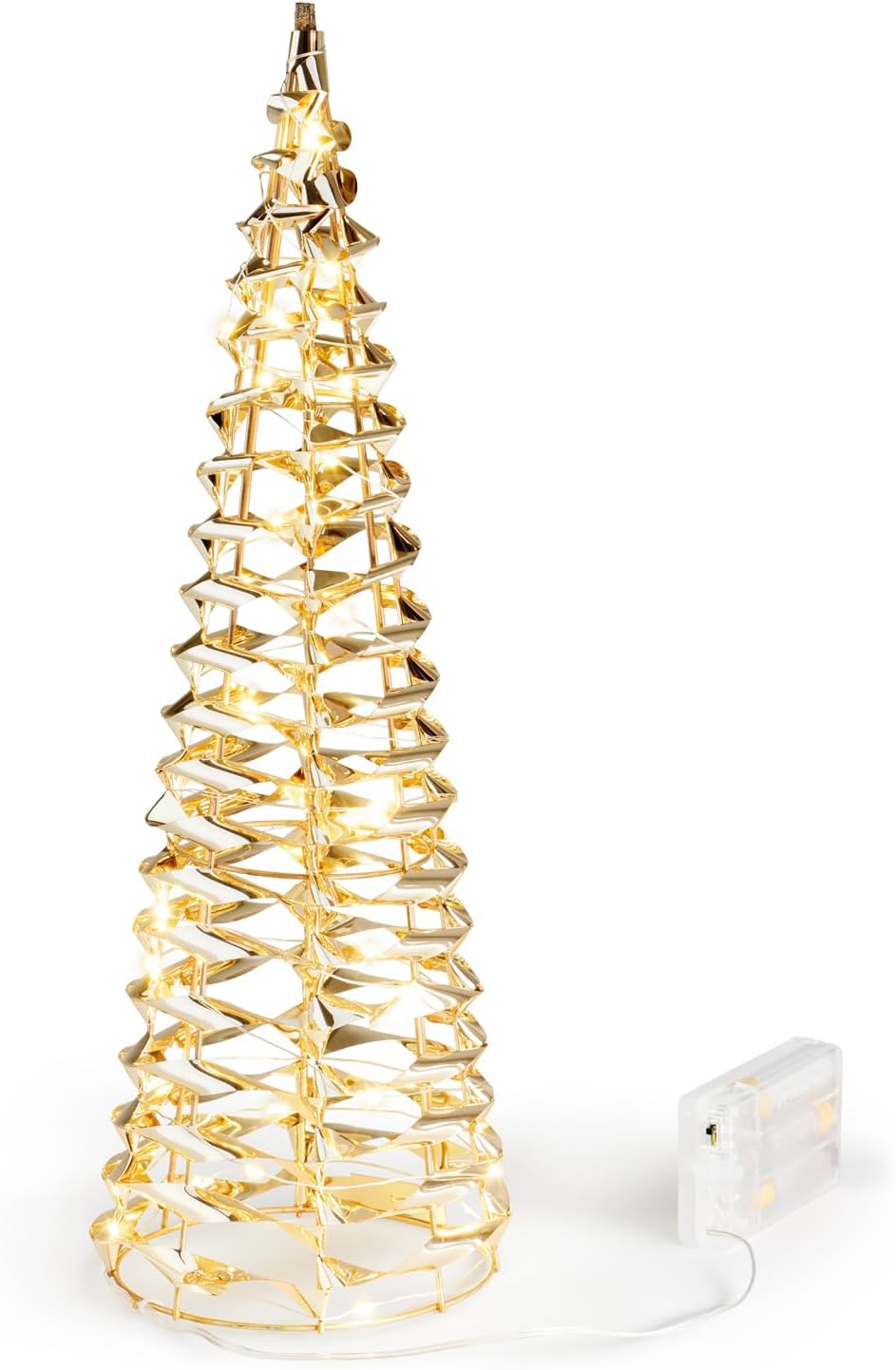 com-four® LED-Pyramide mit Timer - 40 cm Lichterkegel - Deko Leuchtpyramide mit 30 warmweissen LEDs